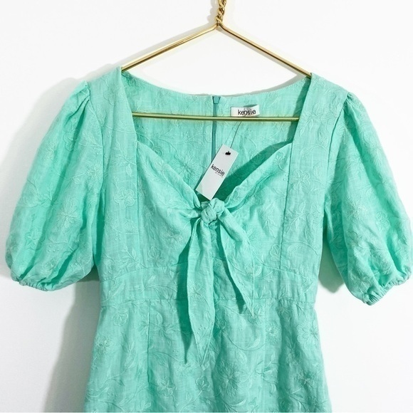 Kensie Girl NWT Medium Mint Green Floral Embroidered Puff Sleeve A Line Dress - Picture 2 of 9